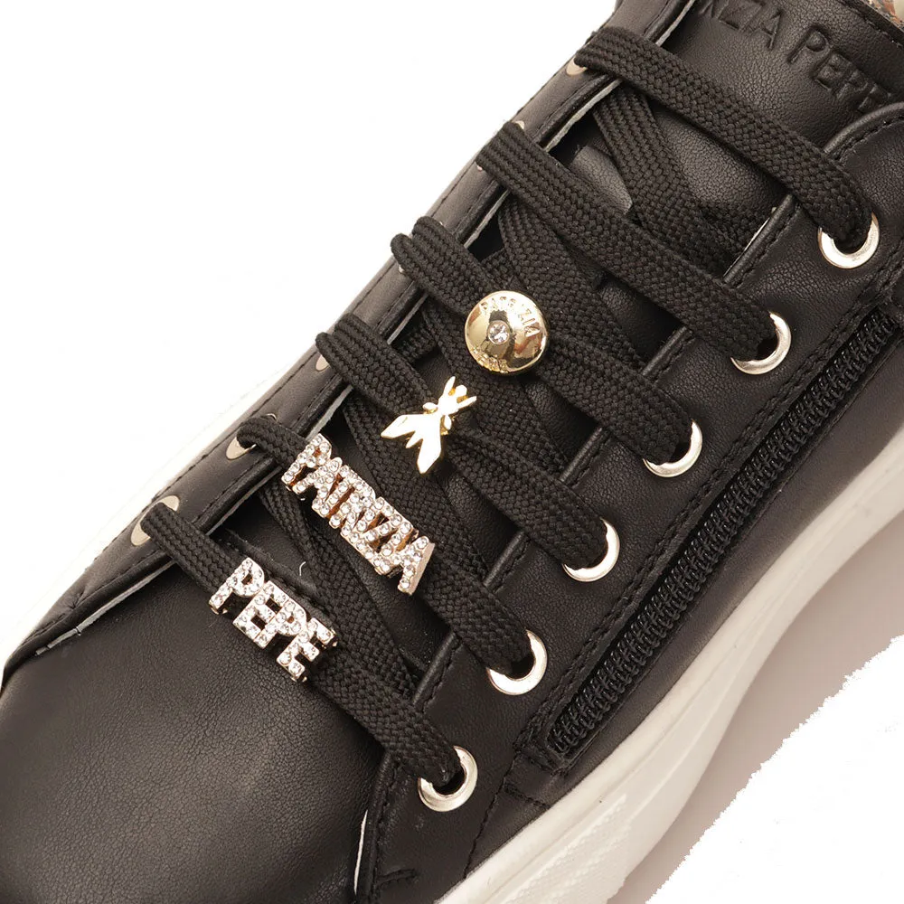 Sneakers PATRIZIA PEPE Girl linea Fly Sneakers in Pelle Nera con Applicazioni Gioiello