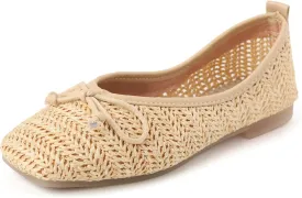 Womens Flat Shoes Round Toe Slip for Beach Knit Shoes Nature Ventilate